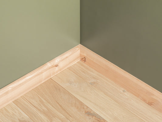 Solid Skirting Board Ash Rustic 24x100mm unfinished 2000 mm with radius 20mm filled