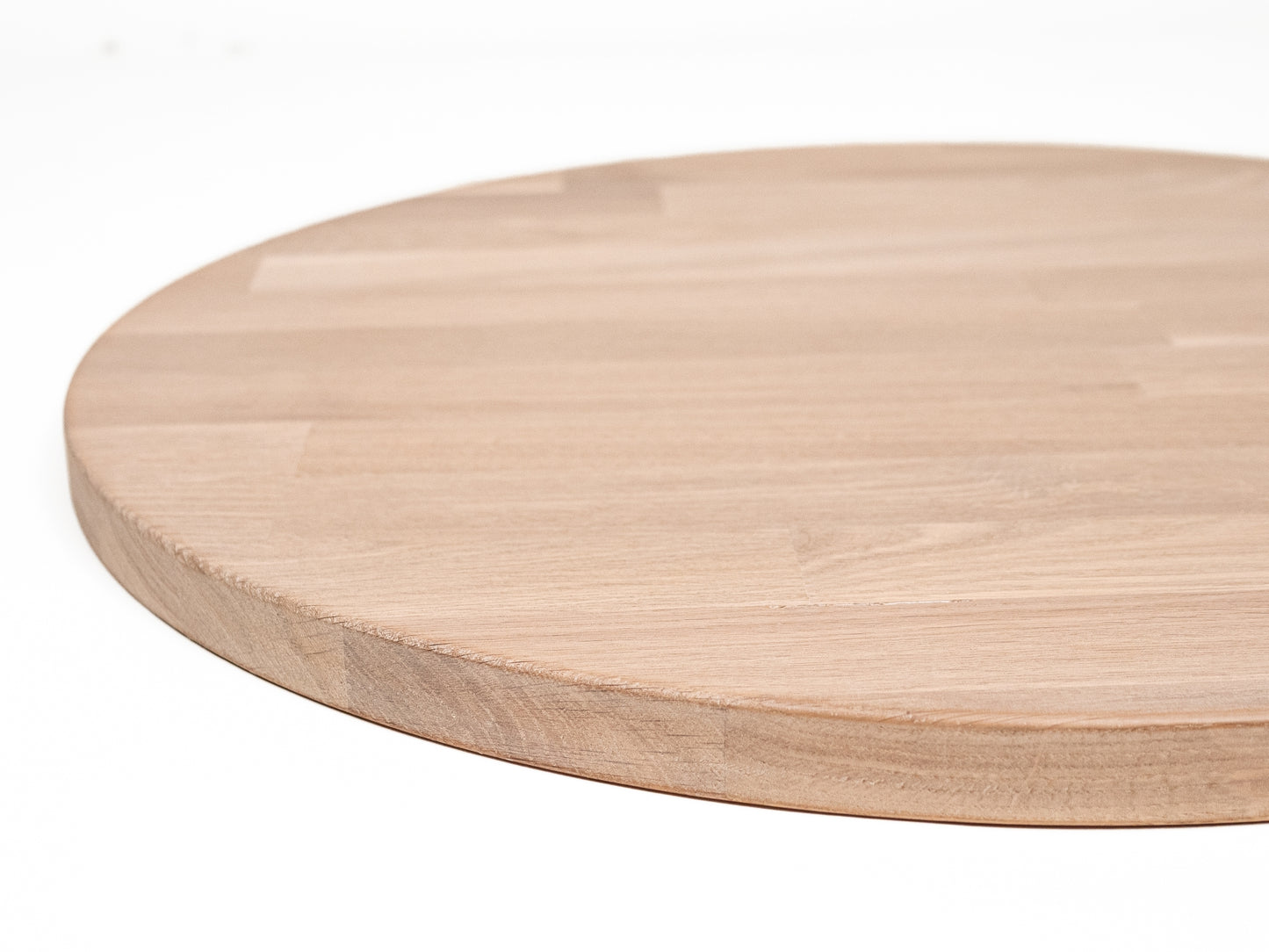 Round Tabletop Worktop Oak A/B, finger jointed lamellas, 40 mm, chalked white oil