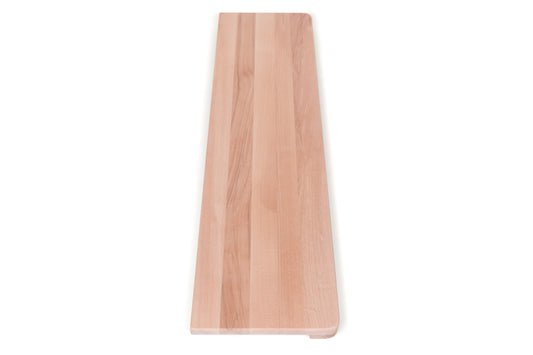 Trepju pakāpiens, palodze ar platu pārkari (5 cm dziļu), dižskābardis Redheart A/B, pilnas lameles, 20 mm, bez virsmas apstrādes, ar noapaļotiem stūriem (rādiuss 20 mm)