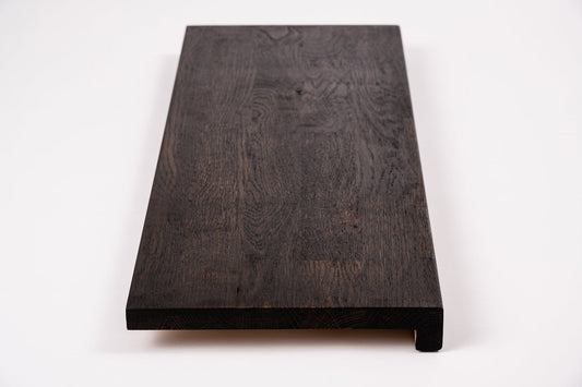 Stair tread Windowsill with overhang Oak Rustic, finger jointed lamellas, 26 mm, Black oil