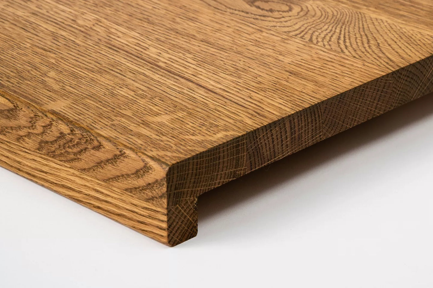Stair tread Windowsill with overhang Oak Rustic, full stave lamellas, 16 mm, Antique oil