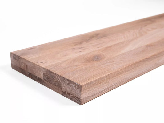Shelf Stair tread Riser Windowsill Oak Rustic, full stave lamellas, 52 mm, 3-layer, White oil