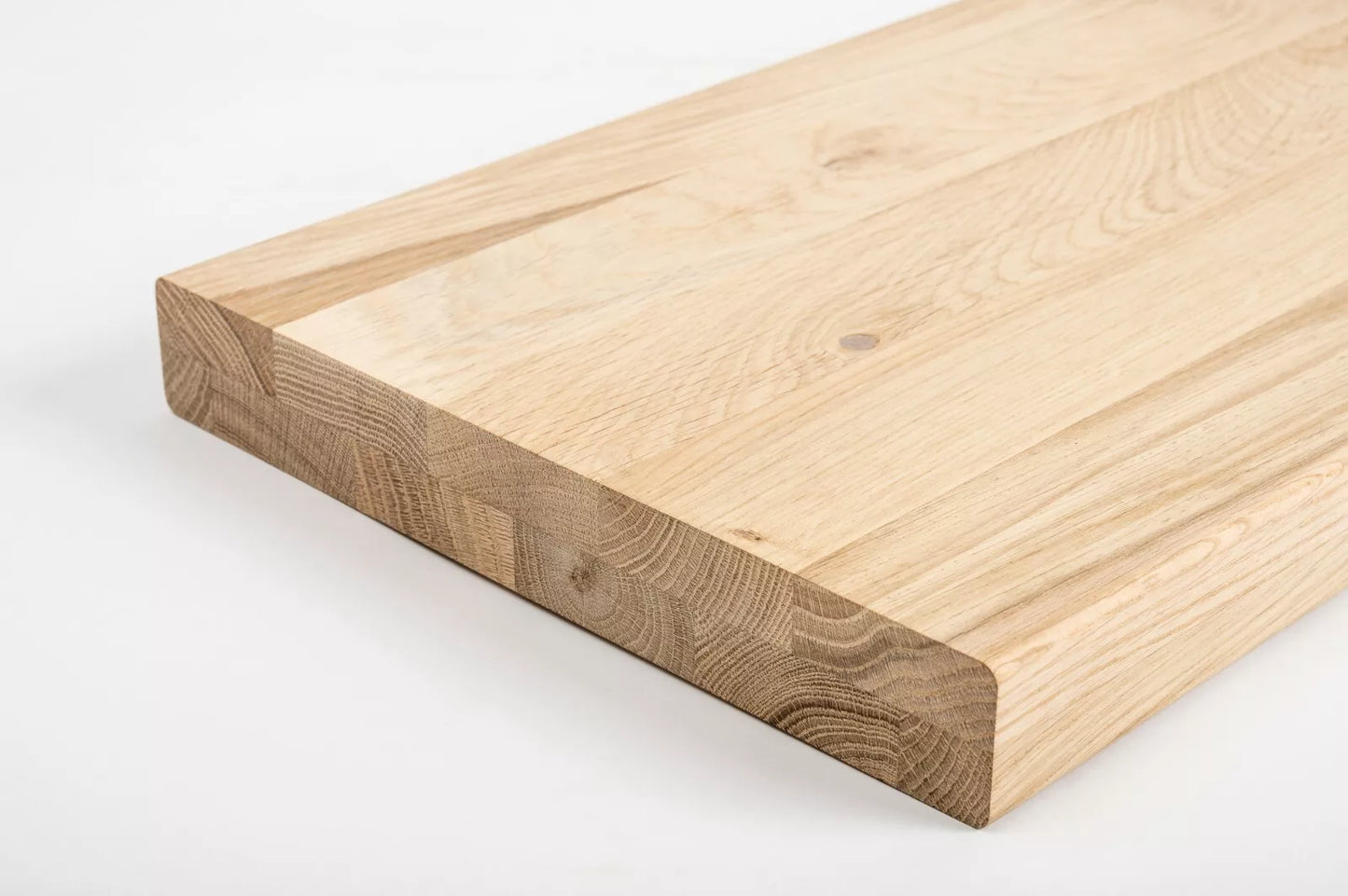 Shelf Stair tread Riser Windowsill Oak Rustic, full stave lamellas, 40 mm, 2-layer, Hard wax oil Natural white