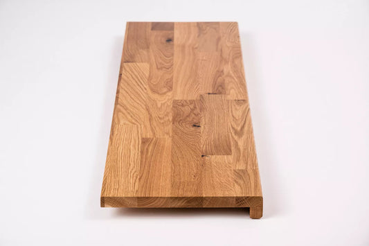 Stair tread Windowsill with overhang Oak Rustic, finger jointed lamellas, 20 mm, Matte lacquered