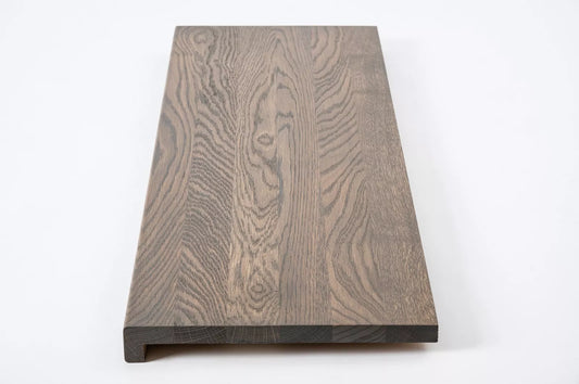 Stair tread Windowsill with overhang Oak A/B, full stave lamellas, 26 mm, Graphite oil