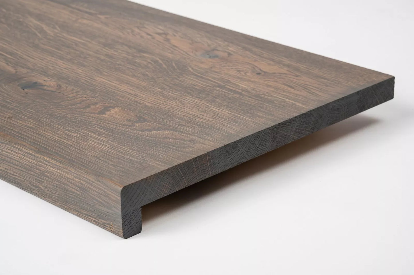Stair tread Windowsill with overhang Oak Rustic, full stave lamellas, 20 mm, Graphite oil