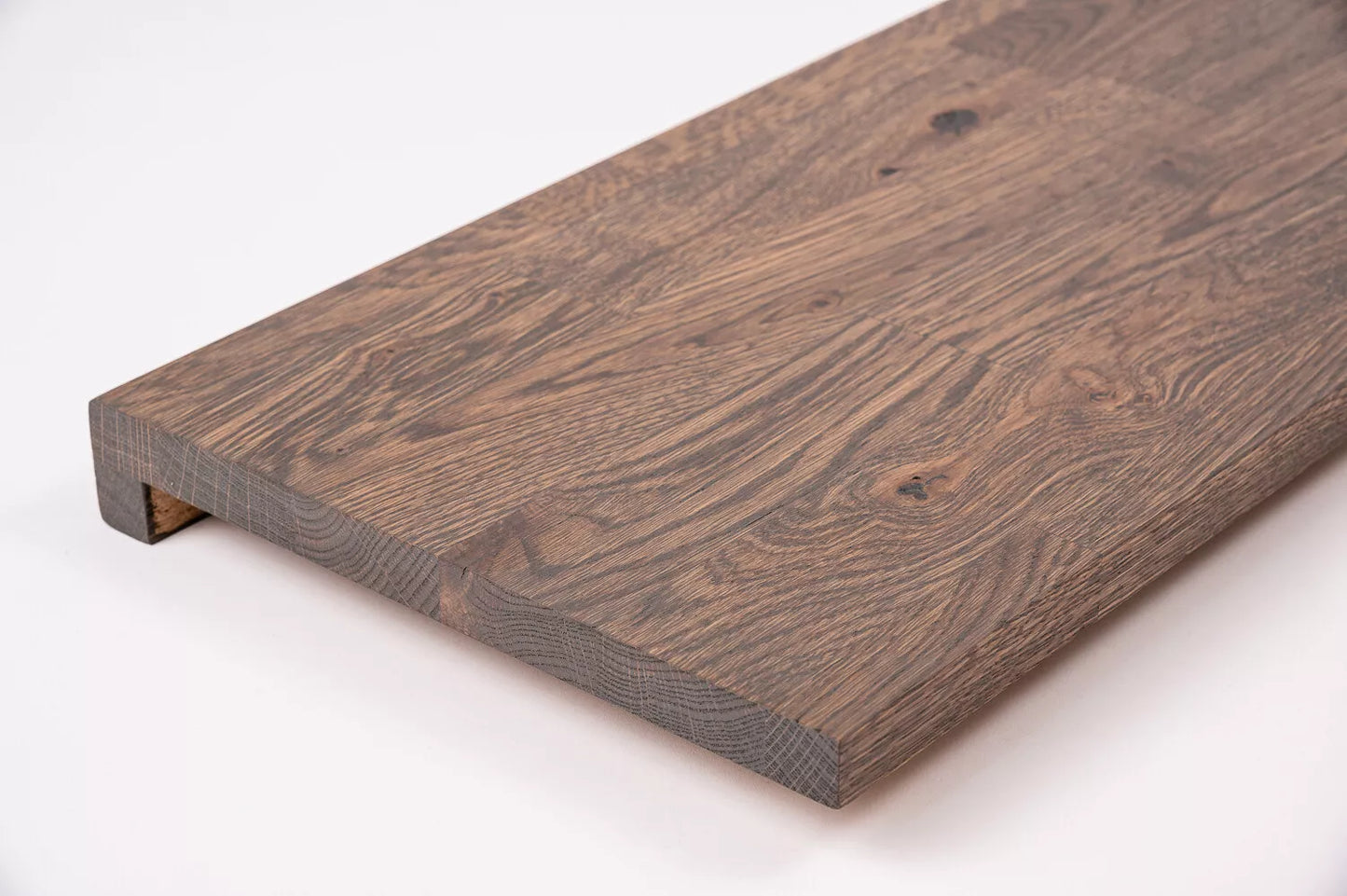 Stair tread Windowsill with overhang Oak Rustic, finger jointed lamellas, 26 mm, Graphite oil