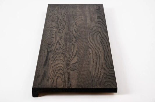 Stair tread Windowsill with overhang Oak A/B, full stave lamellas, 20 mm, Black oil