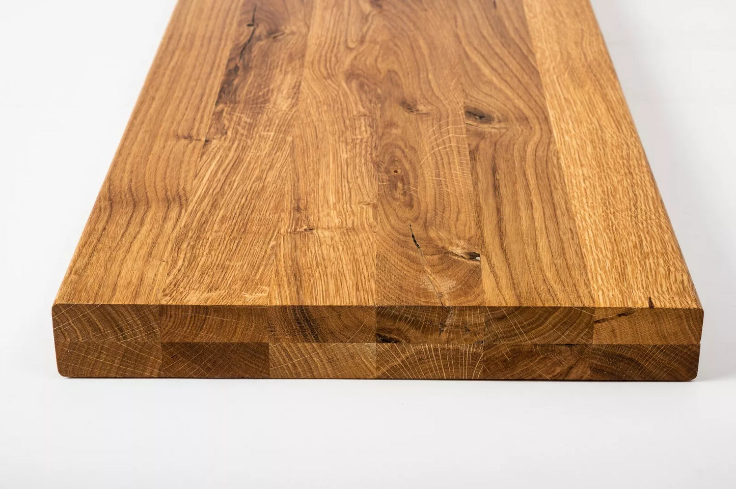 Shelf Stair tread Riser Windowsill Oak Rustic, full stave lamellas, 40 mm, 2-layer, Natural oil