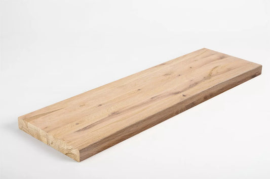 Shelf Stair tread Riser Windowsill Oak Rustic, full stave lamellas, 35 mm, 2-layer, White oil