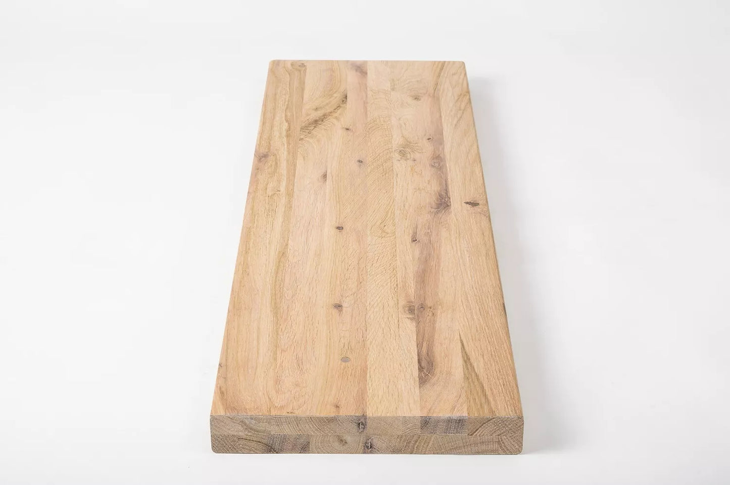 Shelf Stair tread Riser Windowsill Oak Rustic, full stave lamellas, 40 mm, 2-layer, White oil