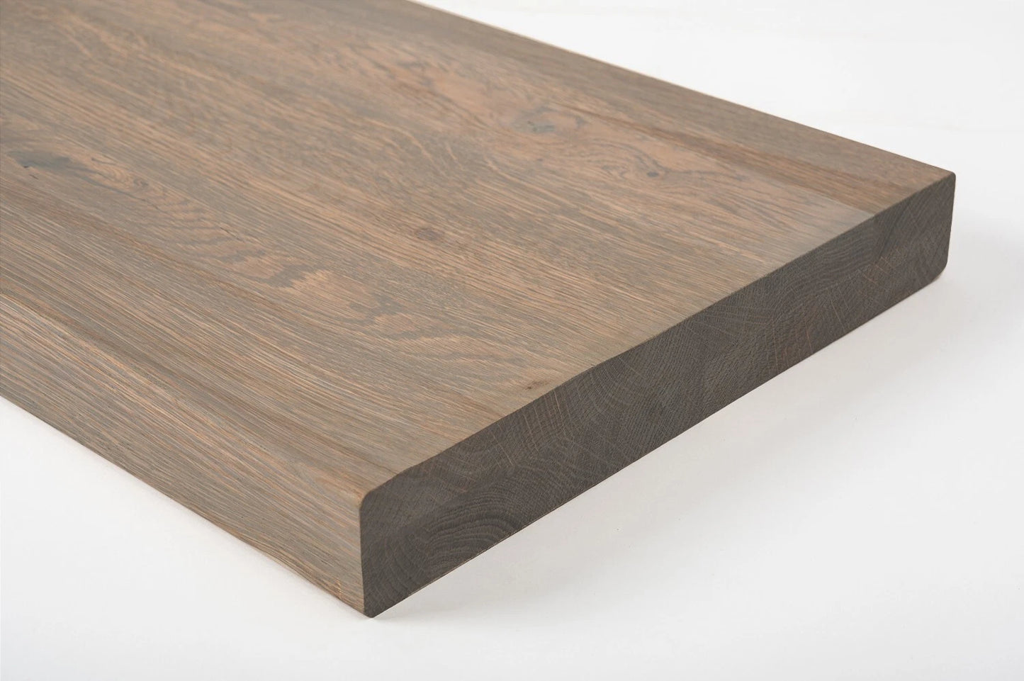 Shelf Stair tread Riser Windowsill Oak Rustic, full stave lamellas, 40 mm, 2-layer, Graphite oil