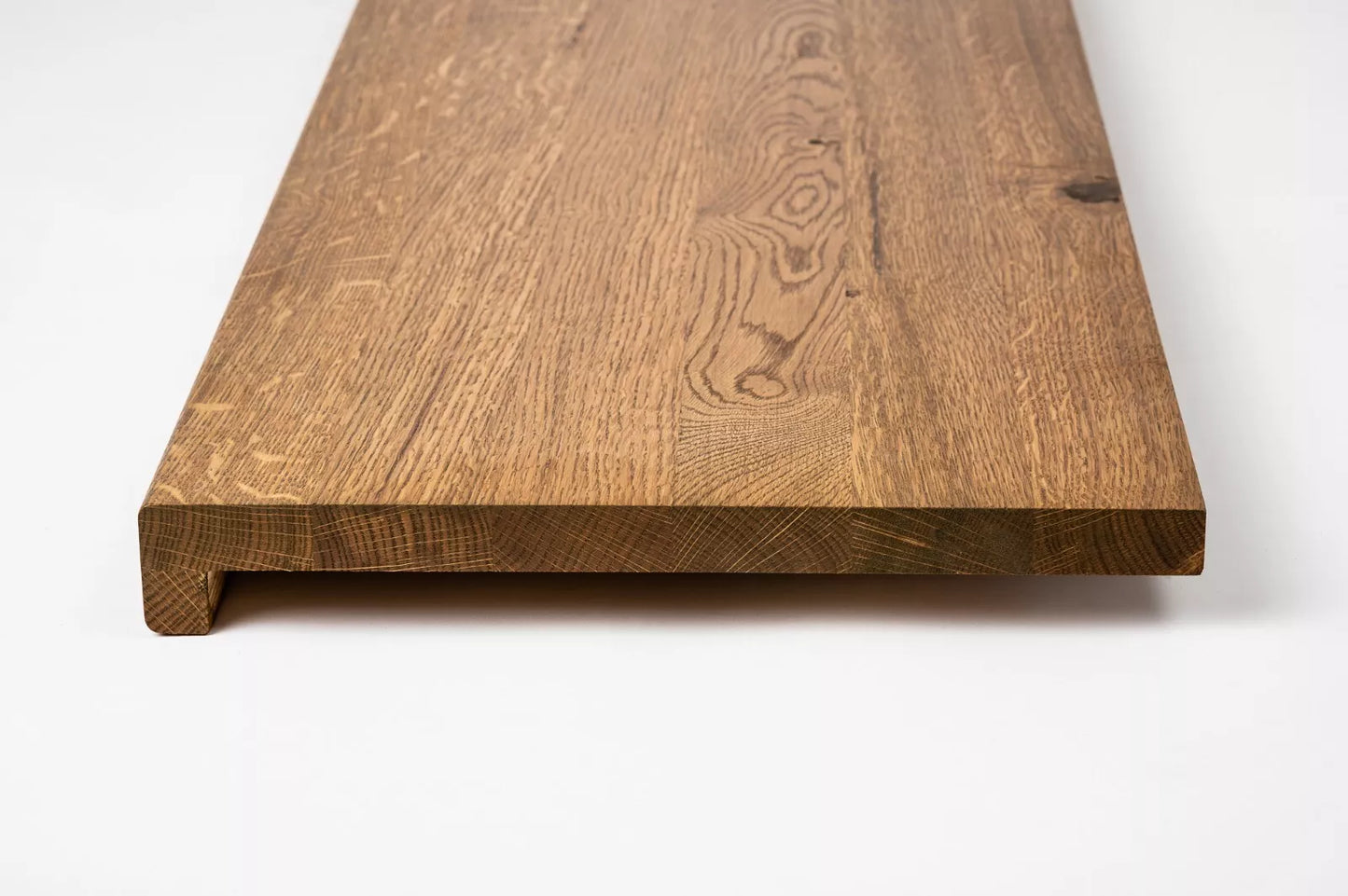Stair tread Windowsill with overhang Oak Rustic, full stave lamellas, 16 mm, Antique oil