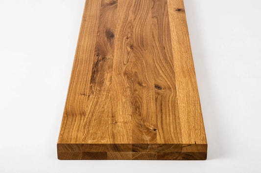 Shelf Stair tread Riser Windowsill Oak Rustic, full stave lamellas, 35 mm, 2-layer, Natural oil