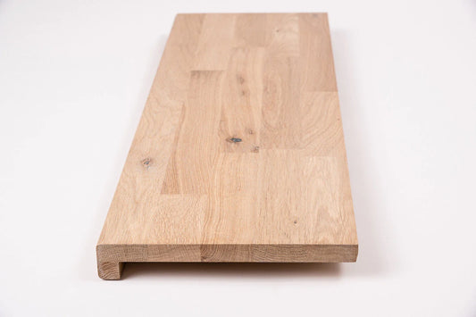 Stair tread Windowsill with overhang Oak Rustic, finger jointed lamellas, 26 mm, White oil