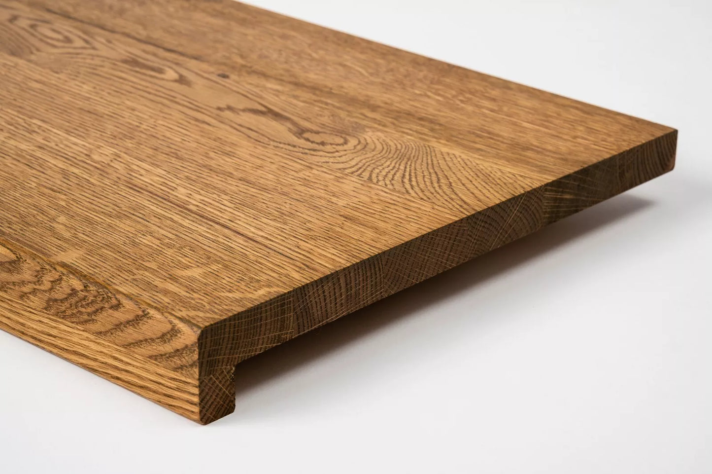 Stair tread Windowsill with overhang Oak Rustic, full stave lamellas, 16 mm, Antique oil