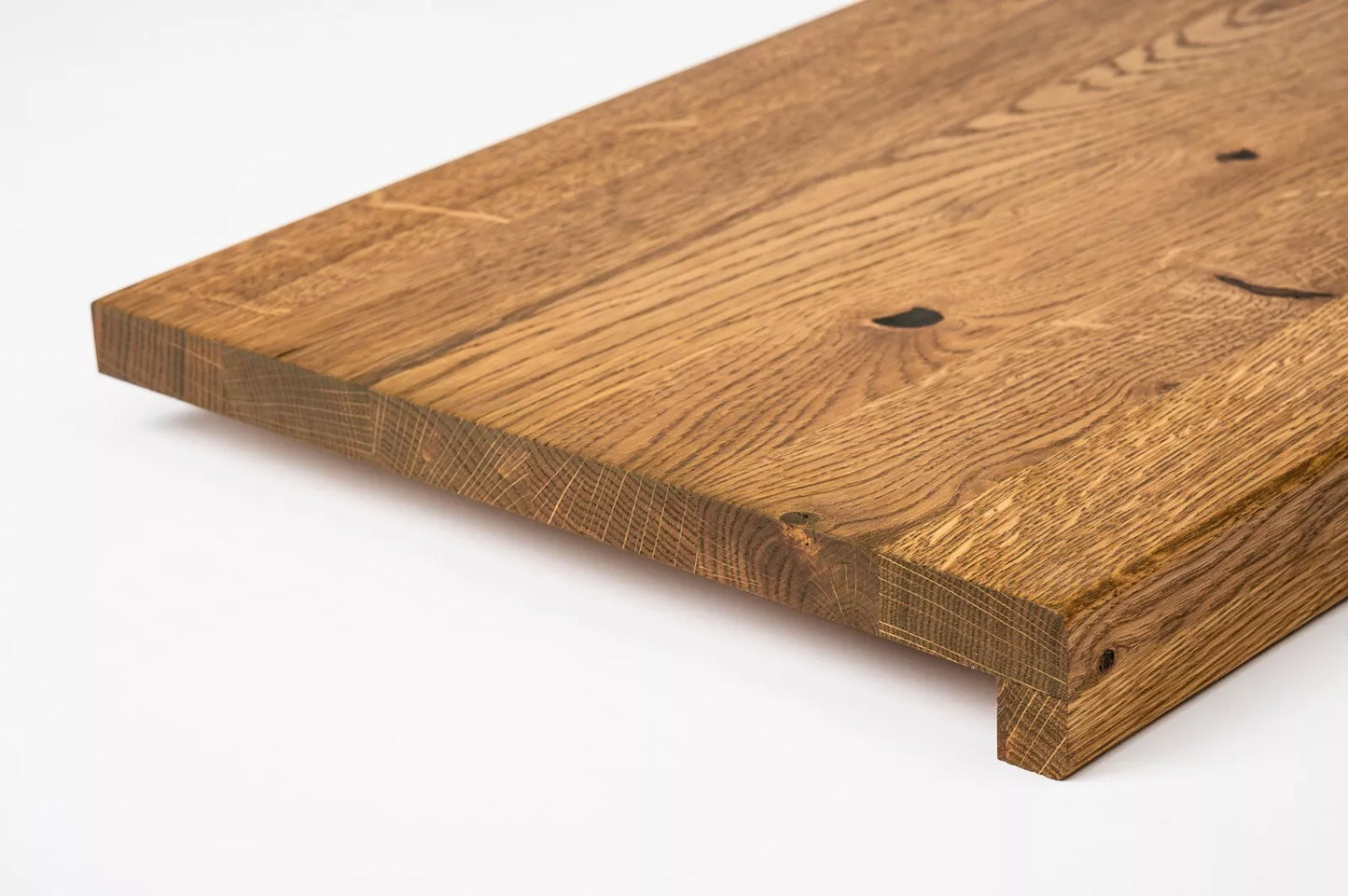 Stair tread Windowsill with overhang Oak Rustic, full stave lamellas, 16 mm, Antique oil