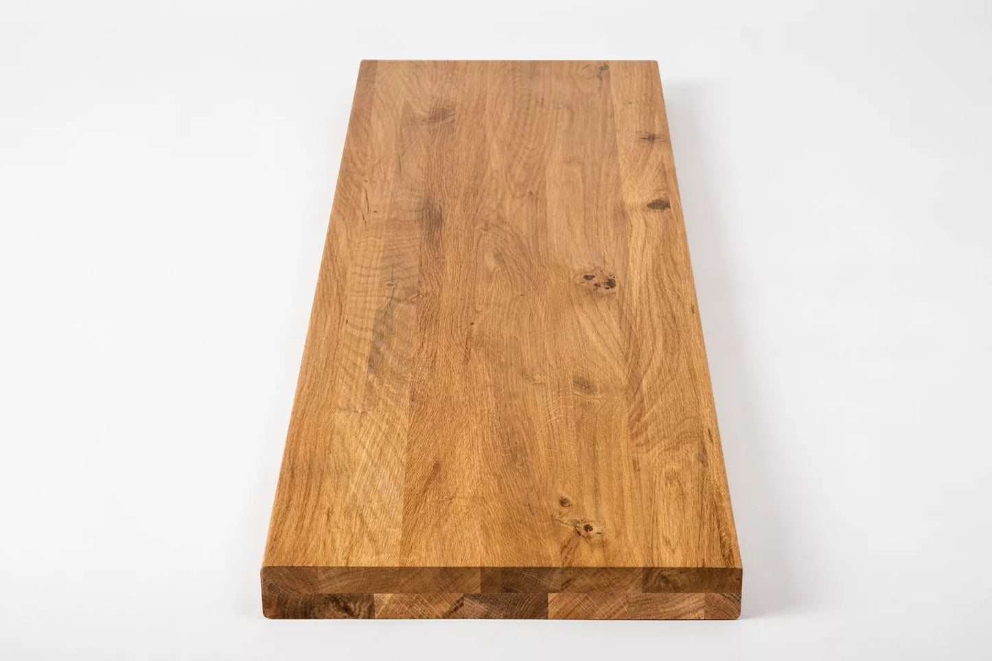 Shelf Stair tread Riser Windowsill Oak Rustic, full stave lamellas, 35 mm, 2-layer, Hard wax oil Natural (colourless)