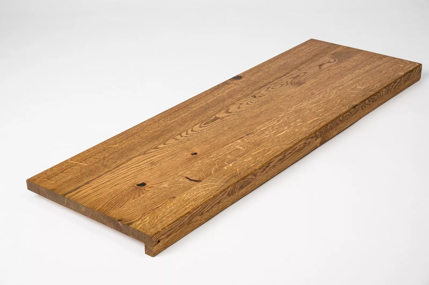 Stair tread Windowsill with overhang Oak Rustic, full stave lamellas, 16 mm, Antique oil
