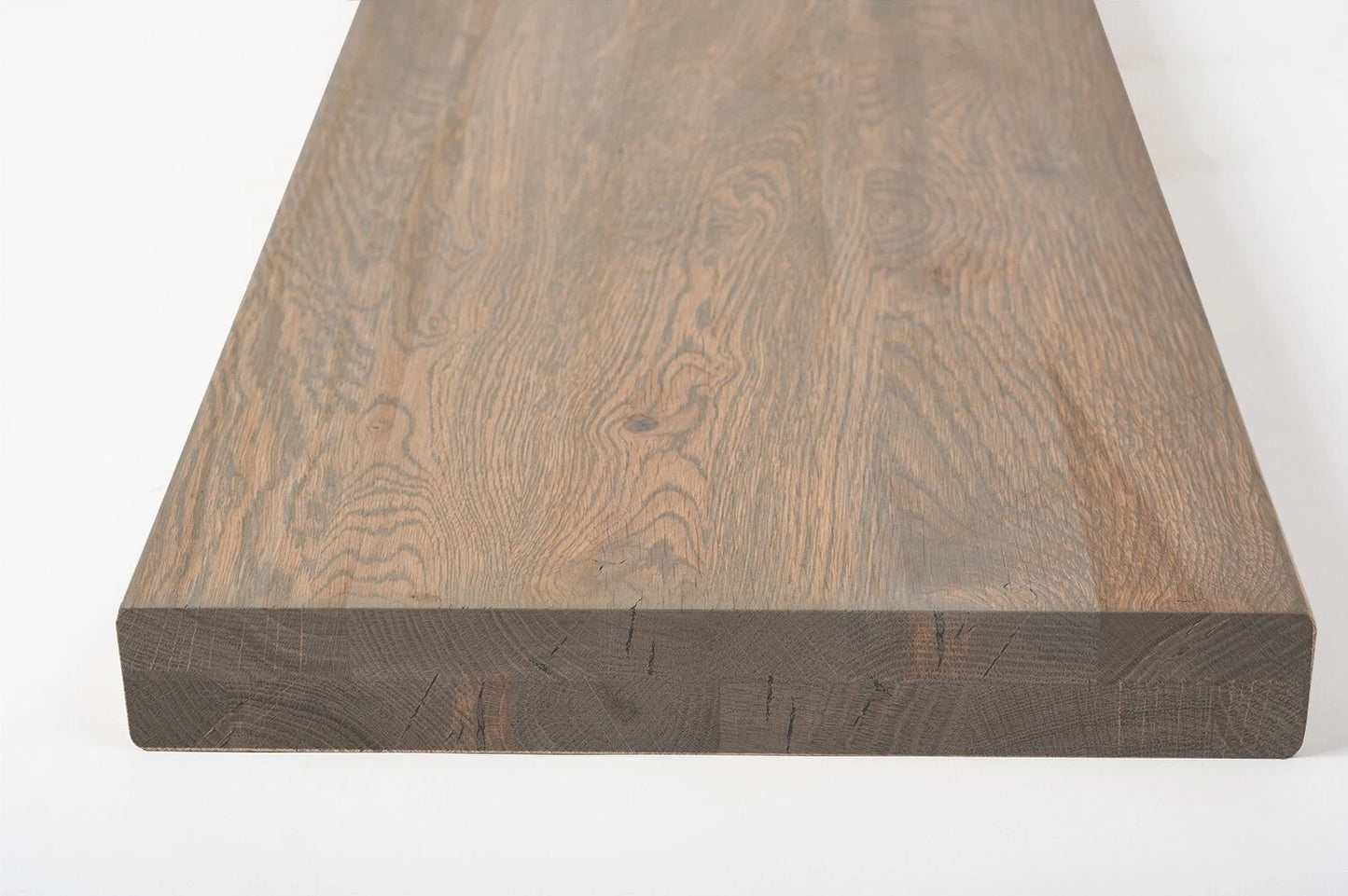 Shelf Stair tread Riser Windowsill Oak Rustic, full stave lamellas, 40 mm, 2-layer, Graphite oil