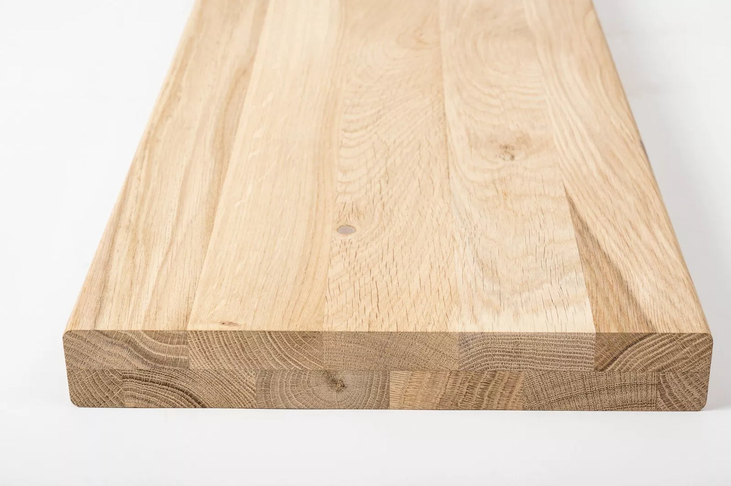 Shelf Stair tread Riser Windowsill Oak Rustic, full stave lamellas, 40 mm, 2-layer, Hard wax oil Natural white