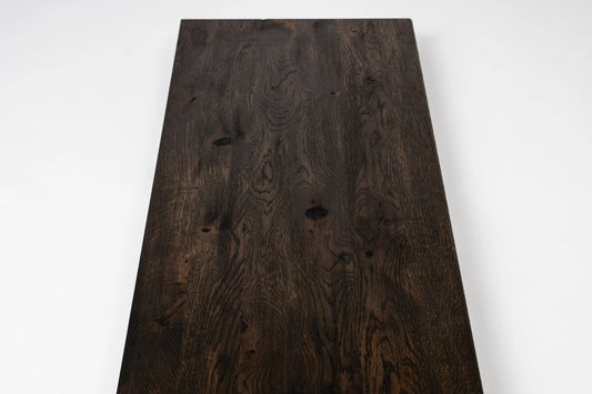 Shelf Stair tread Riser Windowsill Oak Rustic, full stave lamellas, 40 mm, 2-layer, Black oil