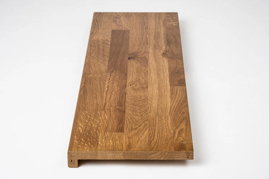 Stair tread Windowsill with overhang Oak Rustic, finger jointed lamellas, 20 mm, Bronze oil