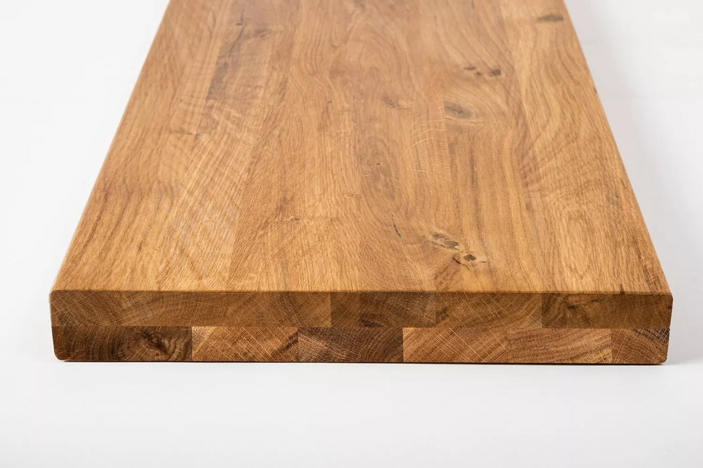 Shelf Stair tread Riser Windowsill Oak Rustic, full stave lamellas, 35 mm, 2-layer, Hard wax oil Natural (colourless)