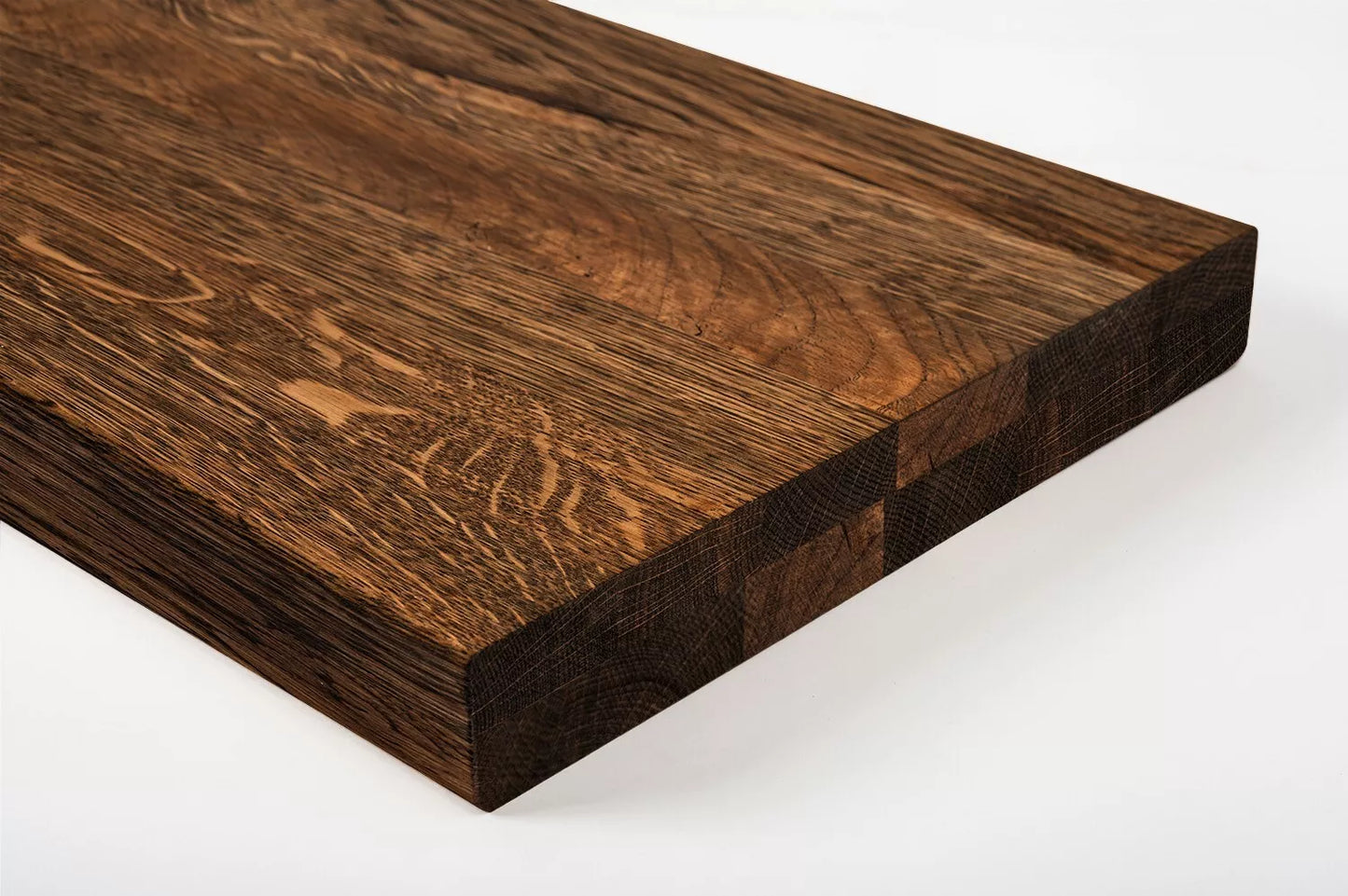 Shelf Stair tread Riser Windowsill Oak Rustic, full stave lamellas, 35 mm, 2-layer, Smoked oil