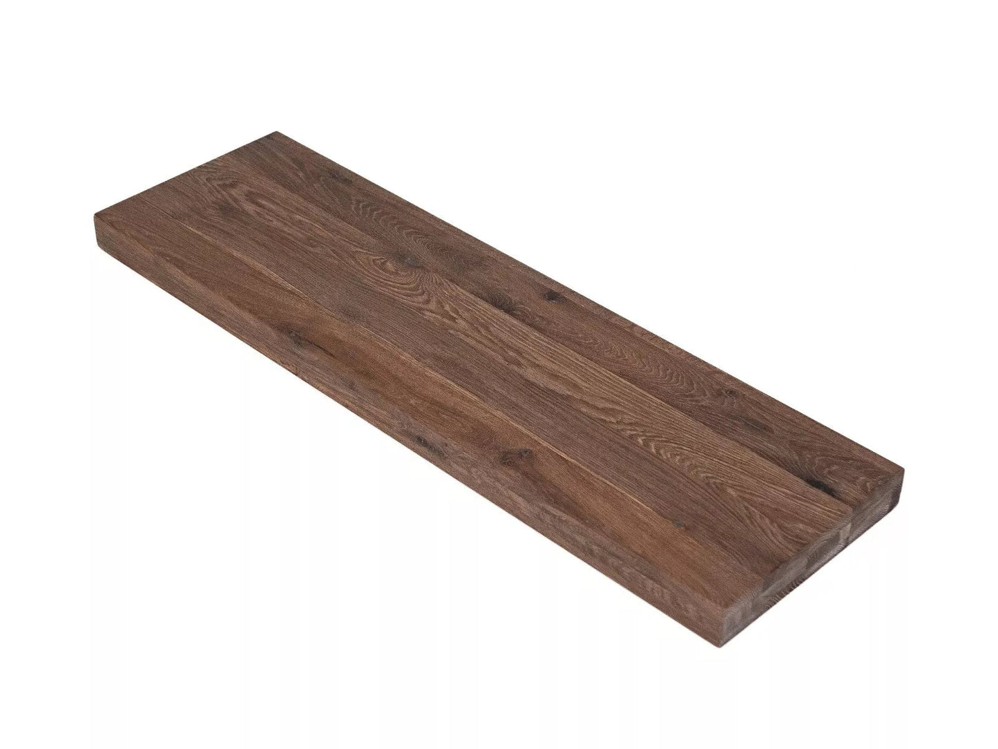 Shelf Stair tread Riser Windowsill Smoked Oak Rustic, full stave lamellas, 52 mm, 3-layer, Hard wax oil Natural white