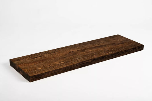Shelf Stair tread Riser Windowsill Oak Rustic, full stave lamellas, 35 mm, 2-layer, Smoked oil