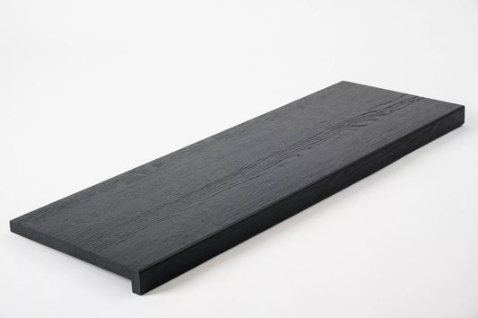 Stair tread Windowsill with overhang Oak A/B, full stave lamellas, 20 mm, Brushed, Anthracite gray lacquered (RAL7016)