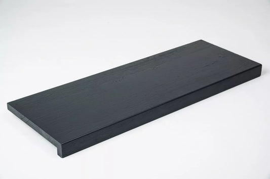 Stair tread Windowsill with overhang Oak Rustic, finger jointed lamellas, 26 mm, Brushed, Anthracite gray lacquered (RAL7016)