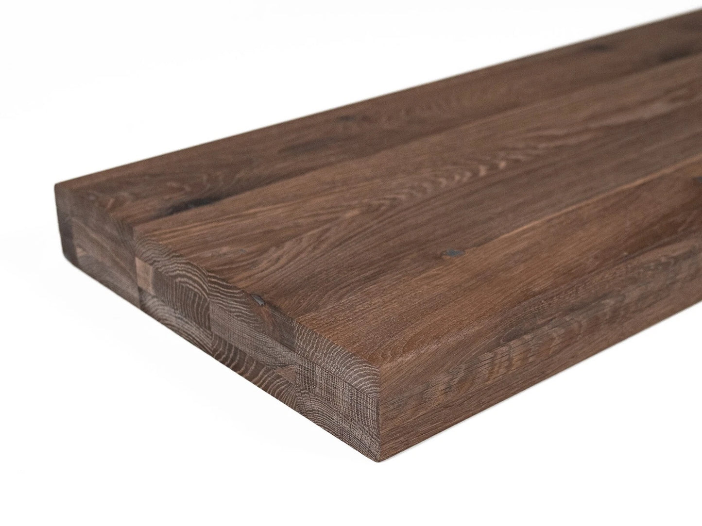 Shelf Stair tread Riser Windowsill Smoked Oak Rustic, full stave lamellas, 52 mm, 3-layer, Hard wax oil Natural white