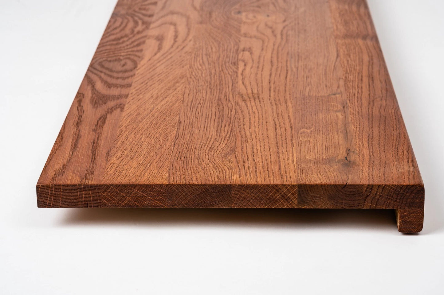 Stair tread Windowsill with overhang Oak Rustic, full stave lamellas, 16 mm, Cherry oil