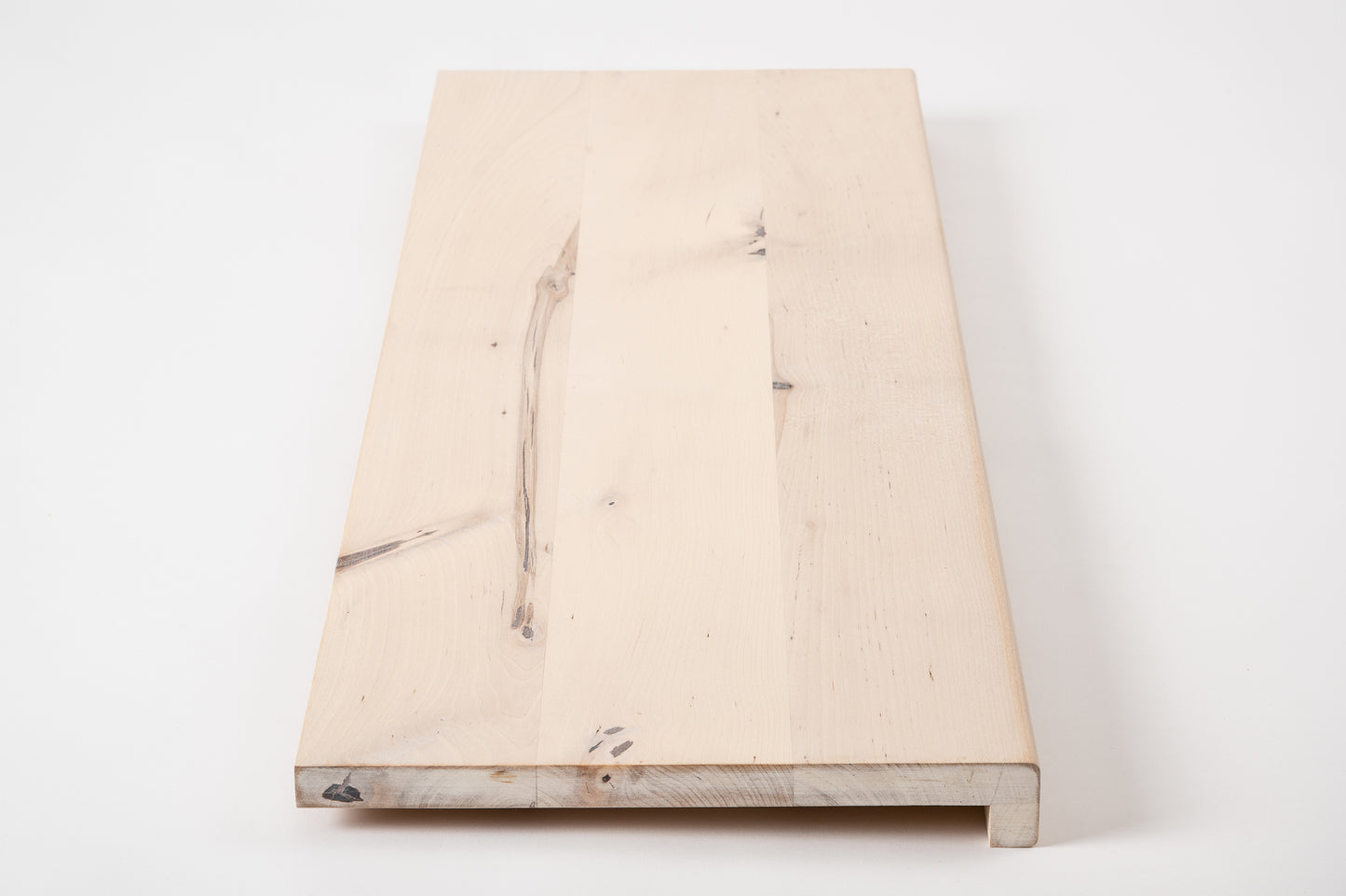 Stair tread Windowsill with overhang Birch Rustic, full stave lamellas, 20 mm, Chalked white oil