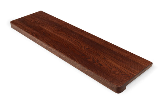 Stair tread Windowsill with wide overhang (5 cm deep) Oak A/B, full stave lamellas, 20 mm, English Red + Natural oil, with rounded corners