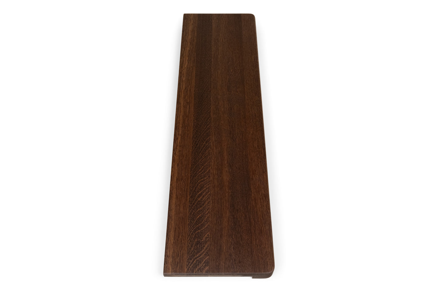 Stair tread Windowsill with wide overhang (5 cm deep) Smoked Oak A/B, full stave lamellas, 20 mm, Natural oil, with rounded corners (radius 20 mm)