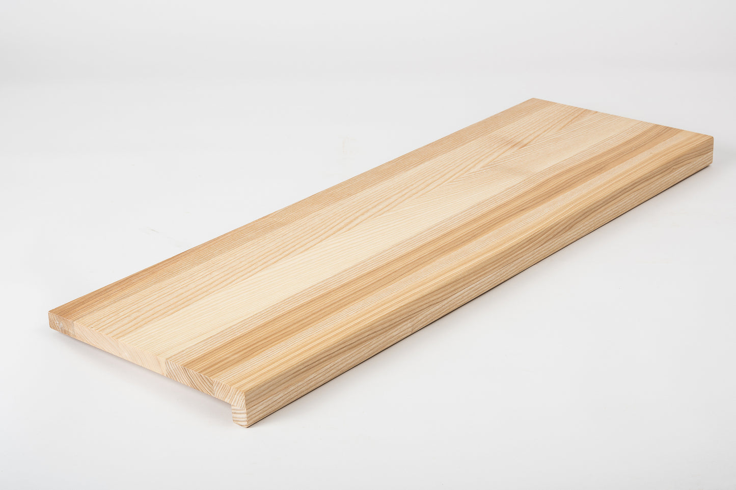 Stair tread Windowsill with overhang Ash A/B, full stave lamellas, 20 mm, Hard wax oil Natural white