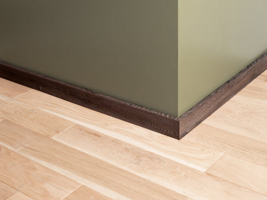 Solid Skirting Board Smoked Oak Rustic, 18x70x2000mm with radius, White oil, filled, brushed