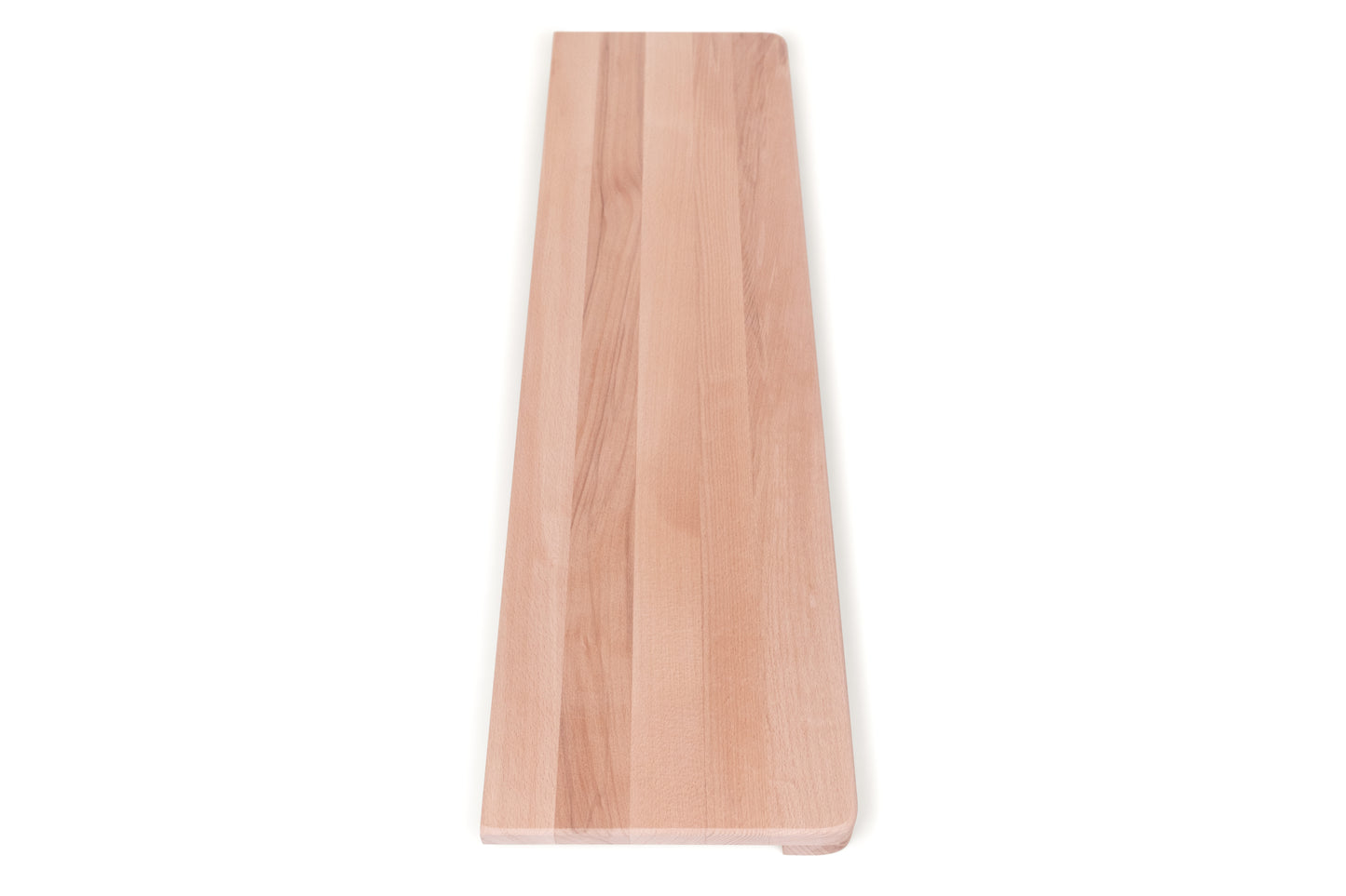 Stair tread Windowsill with wide overhang (5 cm deep) Beech Redheart A/B, full stave lamellas, 20 mm, Unfinished, with rounded corners (radius 20 mm)
