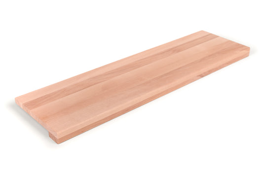 Trepju pakāpiens, palodze ar platu pārkari (5 cm dziļu), dižskābardis Redheart A/B, pilnas lameles, 20 mm, bez virsmas apstrādes, ar taisniem stūriem