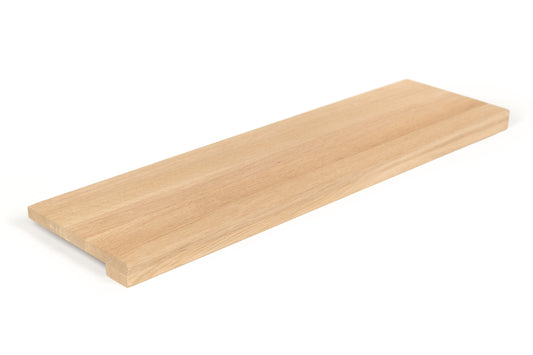 Stair tread Windowsill with wide overhang (5 cm deep) Oak A/B, full stave lamellas, 20 mm, Unfinished, with square corners