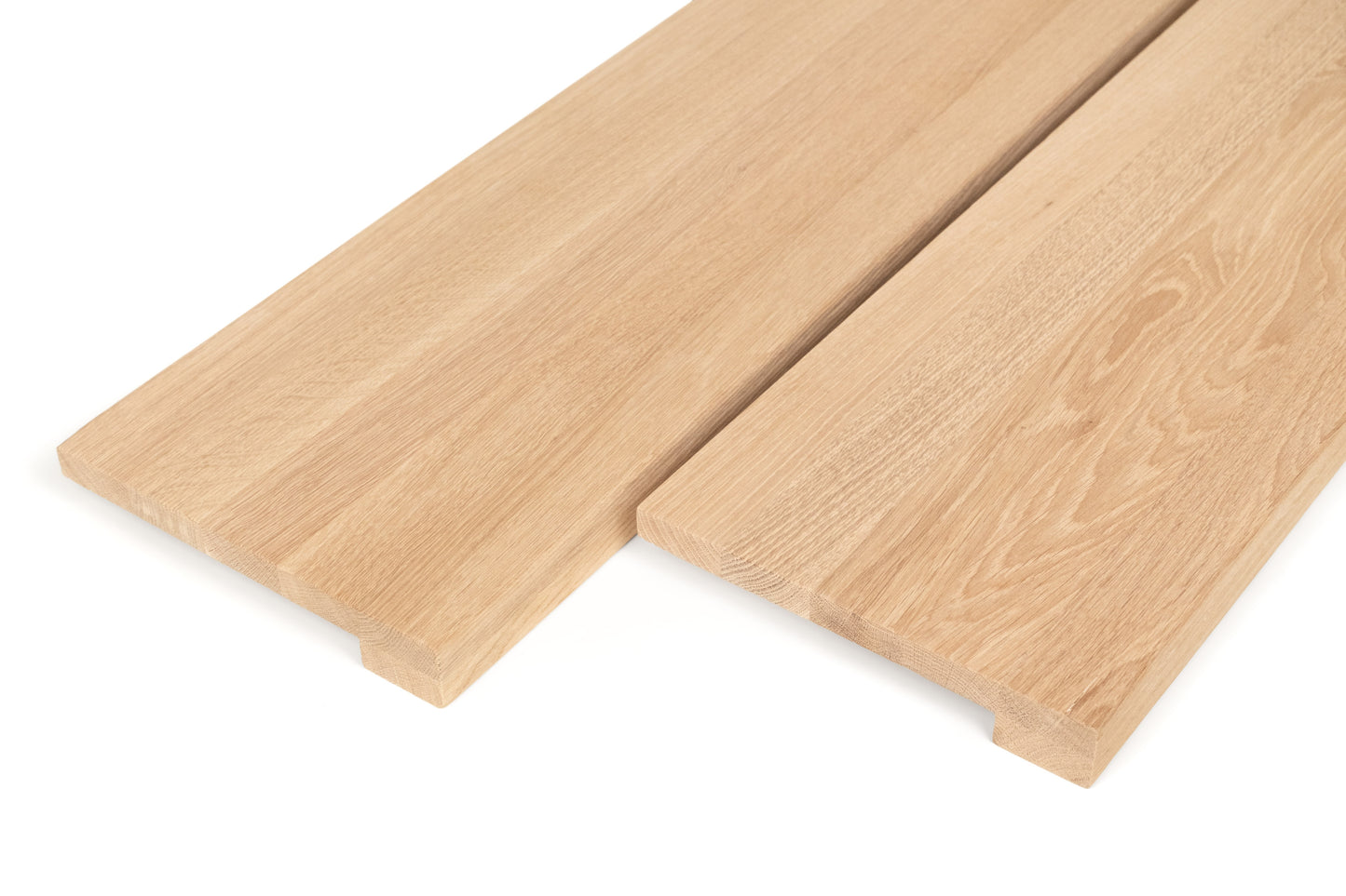 Stair tread Windowsill with wide overhang (5 cm deep) Oak A/B, full stave lamellas, 20 mm, Unfinished, with square corners