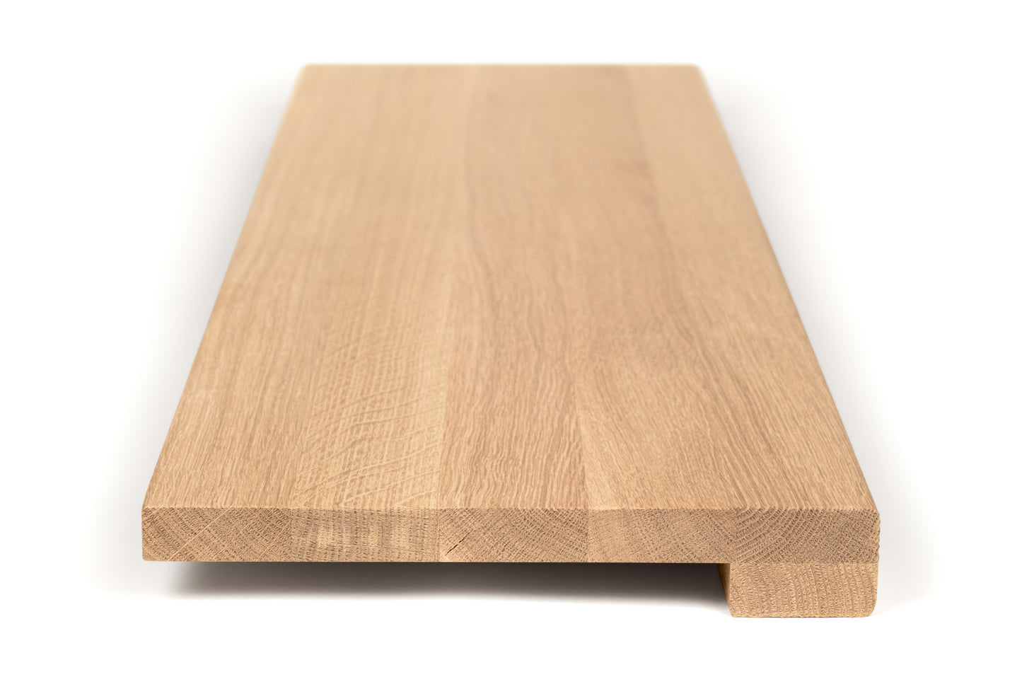 Stair tread Windowsill with wide overhang (5 cm deep) Oak A/B, full stave lamellas, 20 mm, Unfinished, with square corners