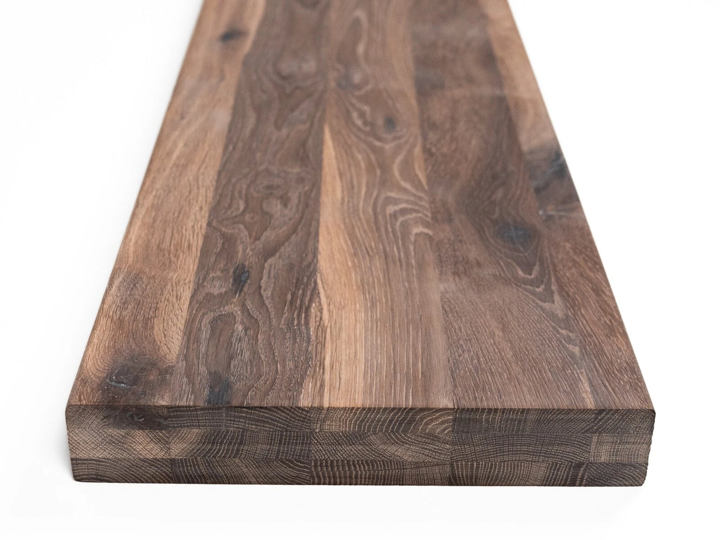 Shelf Stair tread Riser Windowsill Smoked Oak Rustic, full stave lamellas, 52 mm, 3-layer, White oil