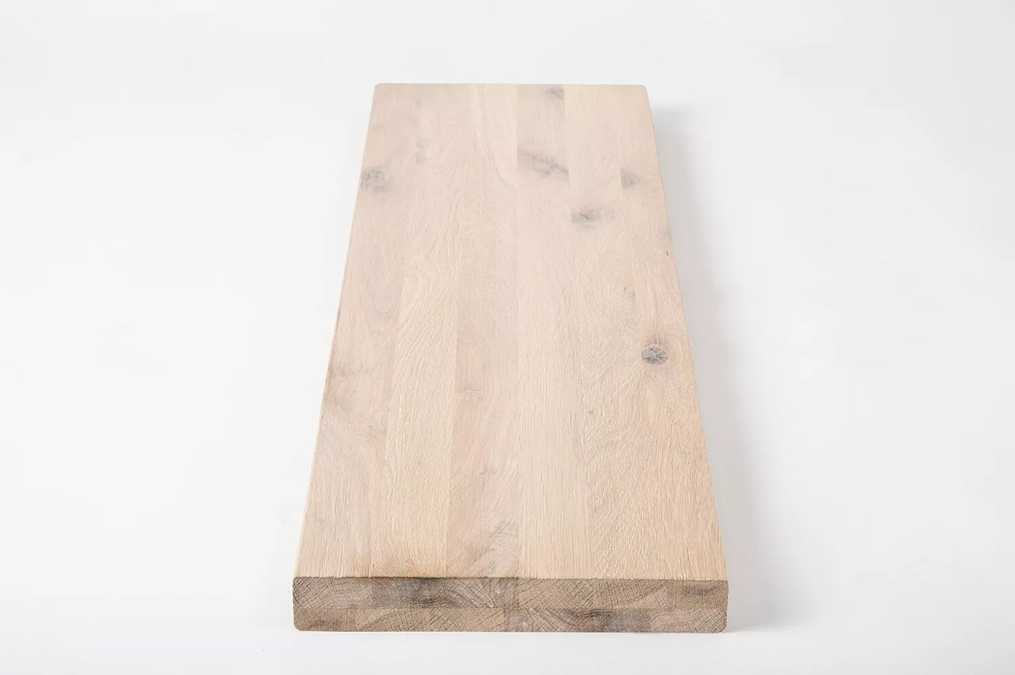 Shelf Stair tread Riser Windowsill Oak Rustic, full stave lamellas, 35 mm, 2-layer, Brushed, Chalked white oil