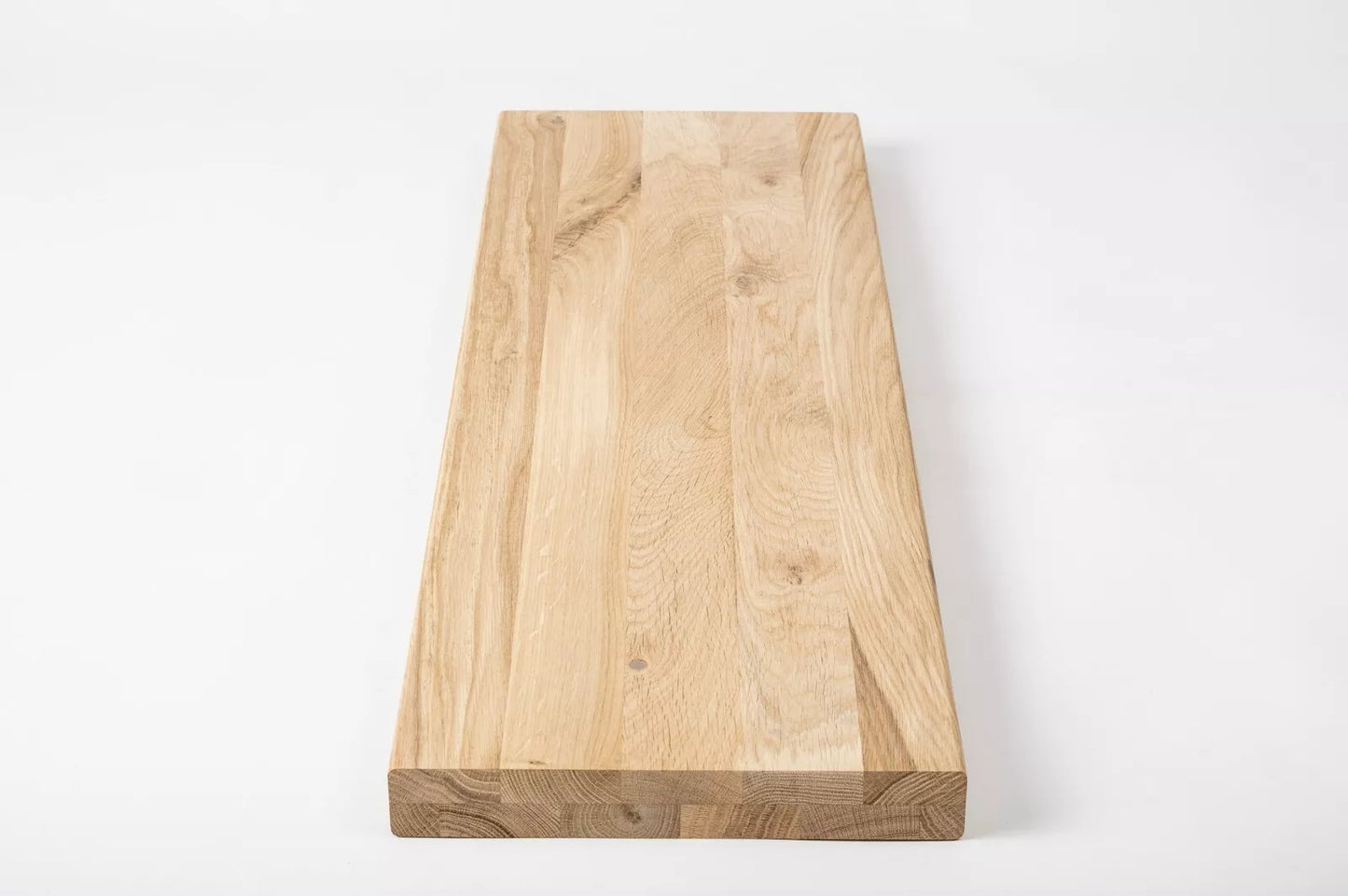Shelf Stair tread Riser Windowsill Oak Rustic, full stave lamellas, 40 mm, 2-layer, Hard wax oil Natural white