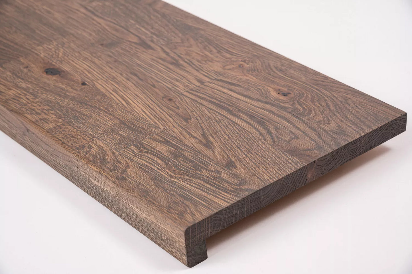 Stair tread Windowsill with overhang Oak Rustic, finger jointed lamellas, 26 mm, Graphite oil