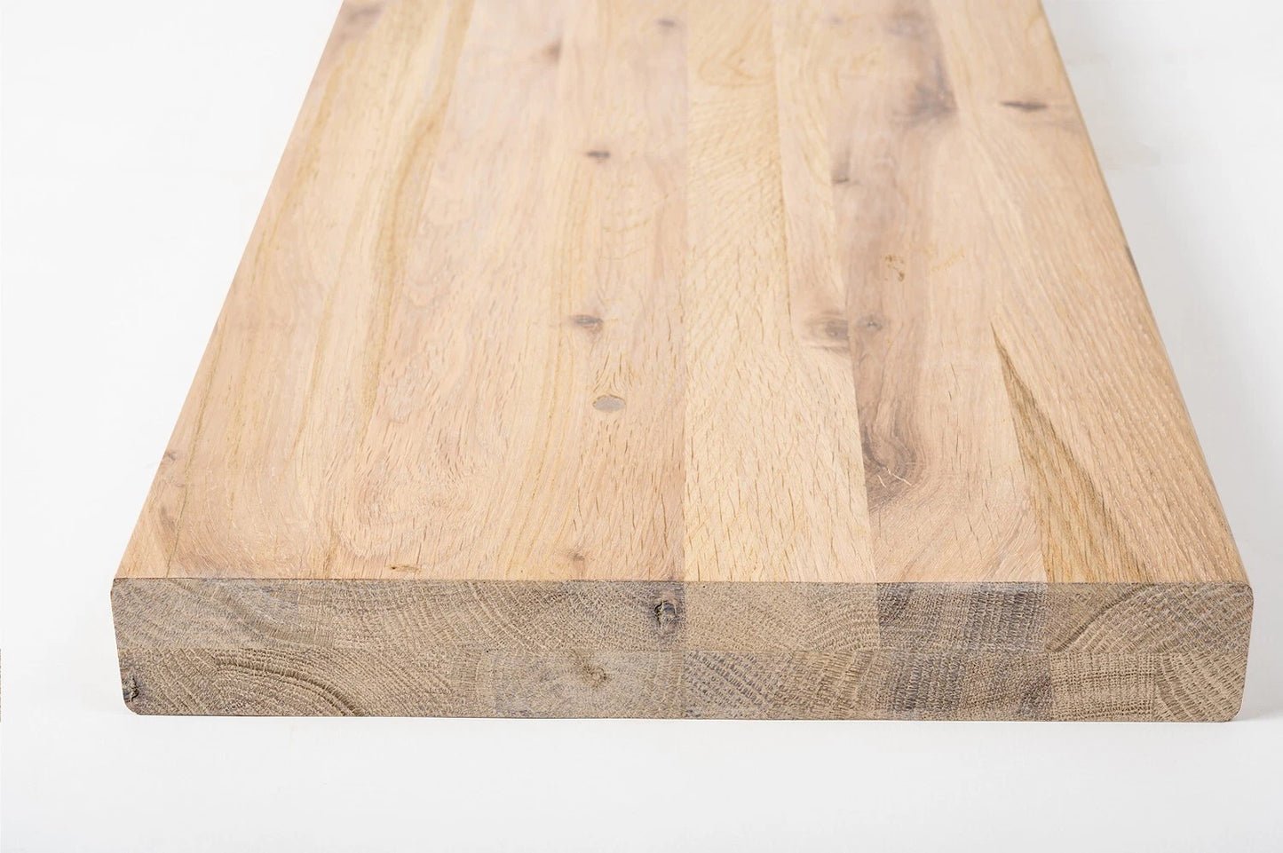 Shelf Stair tread Riser Windowsill Oak Rustic, full stave lamellas, 40 mm, 2-layer, White oil